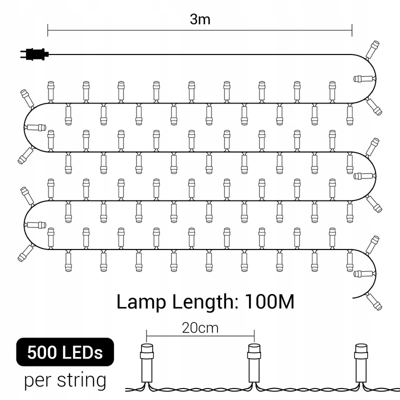 GLOBALINK Kerstverlichting Buiten 100M 500LED Waterdicht IP44 — foto 3