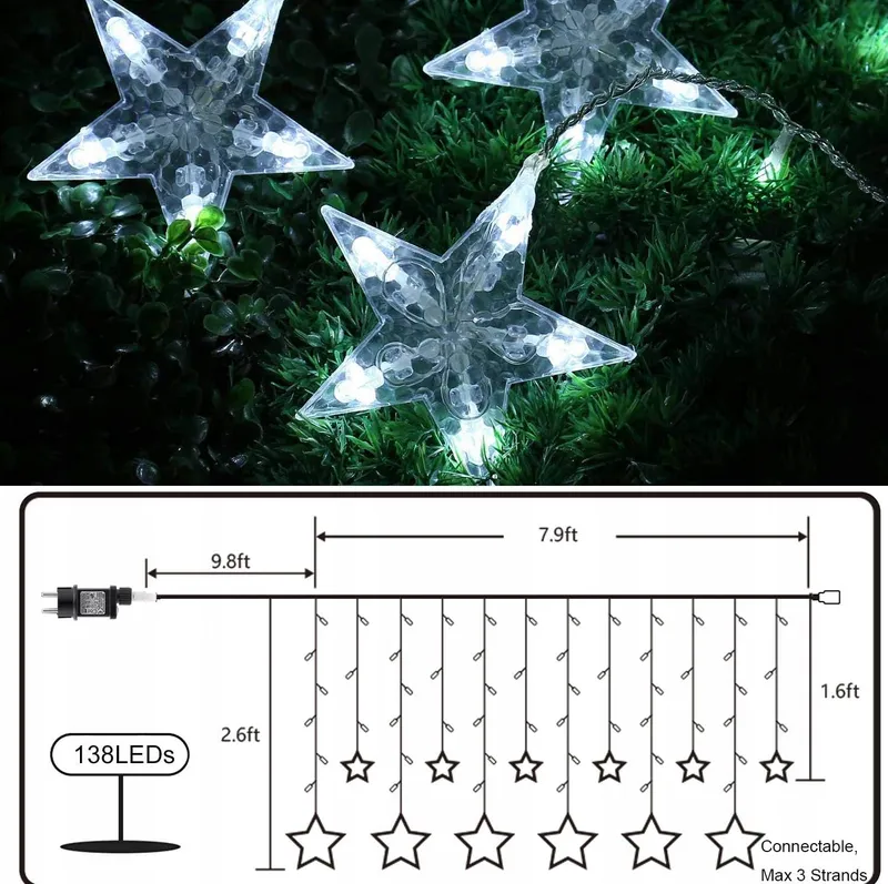 ISHABAO Sterrenlichtgordijn Kerstdecoratie 138 LED — foto 6