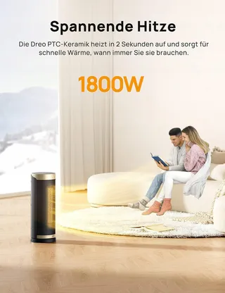 DREO Energiezuinig Stil Keramisch Verwarmer Afstandsbediening Timer V2 — miniatuur 4