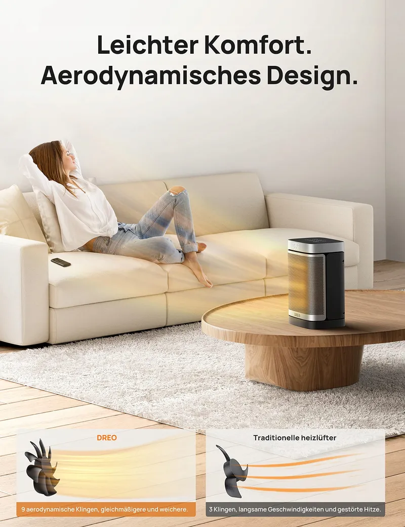 DREO Energiezuinig Stil Elektrische Verwarmer 1500W Afstandsbediening V2 — foto 4