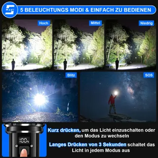 SHADOWHAWK LED Zaklamp Tactisch Oplaadbaar 30W Waterdicht — miniatuur 5