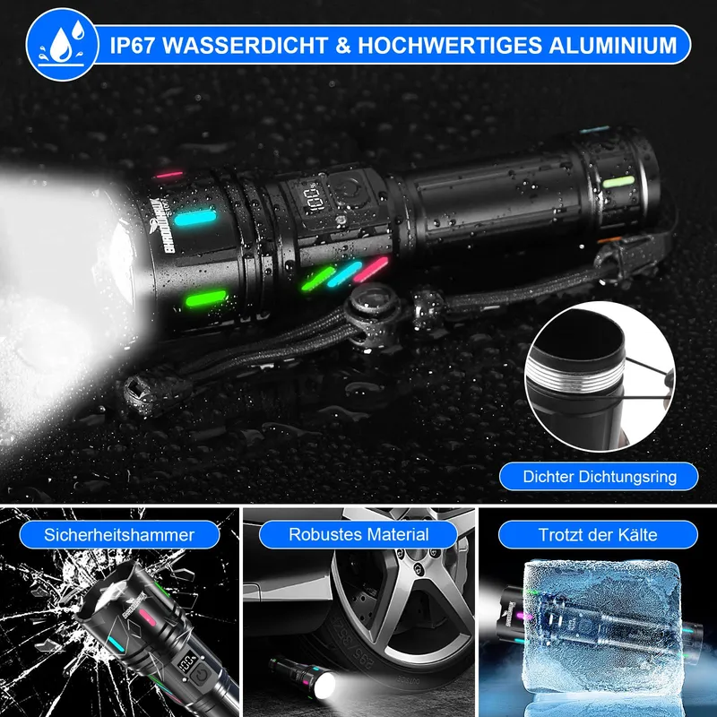 SHADOWHAWK LED Zaklamp Tactisch Oplaadbaar 30W Waterdicht — foto 8