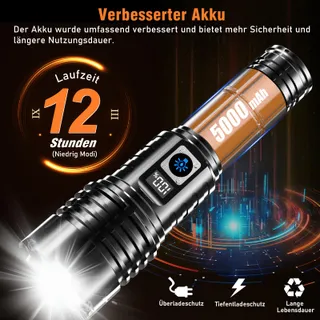 SHADOWHAWK LED Zaklamp Oplaadbaar Tactisch Ultra Helder Krachtig — miniatuur 5