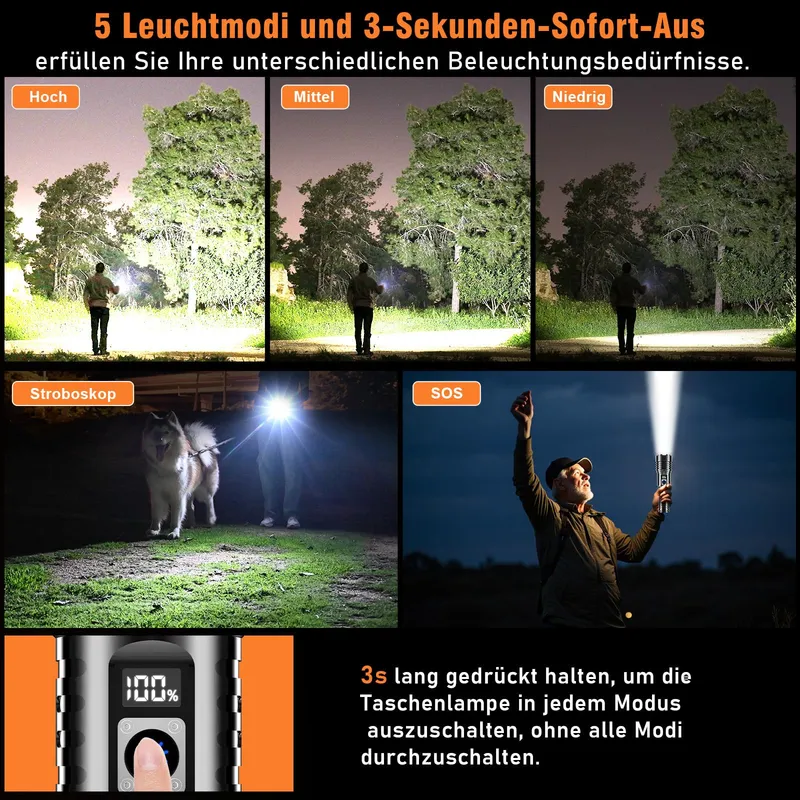SHADOWHAWK LED Zaklamp Oplaadbaar Tactisch Ultra Helder Krachtig — foto 8