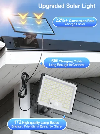SIGRILL Solar LED Schijnwerper Met Bewegingsmelder 172 LED IP65 — miniatuur 2