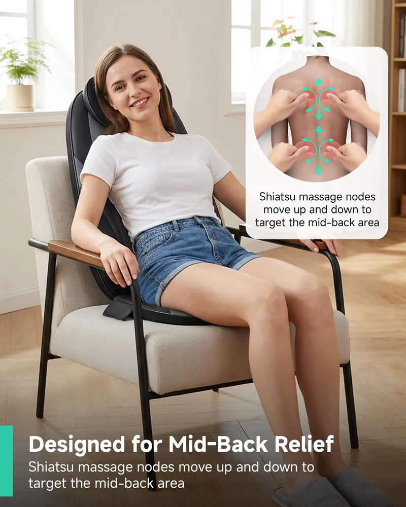 SNAILAX Shiatsu Massagekussen Stoel Nek Rug met Verwarming — foto 2