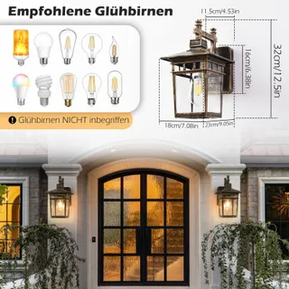 Buitenwandlamp IP44 E27 Glazen Kap Brons — miniatuur 2