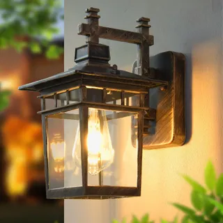 Buitenwandlamp IP44 E27 Glazen Kap Brons