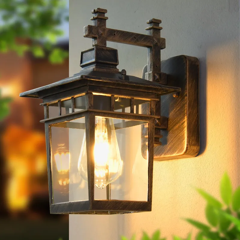 Buitenwandlamp IP44 E27 Glazen Kap Brons — foto 1