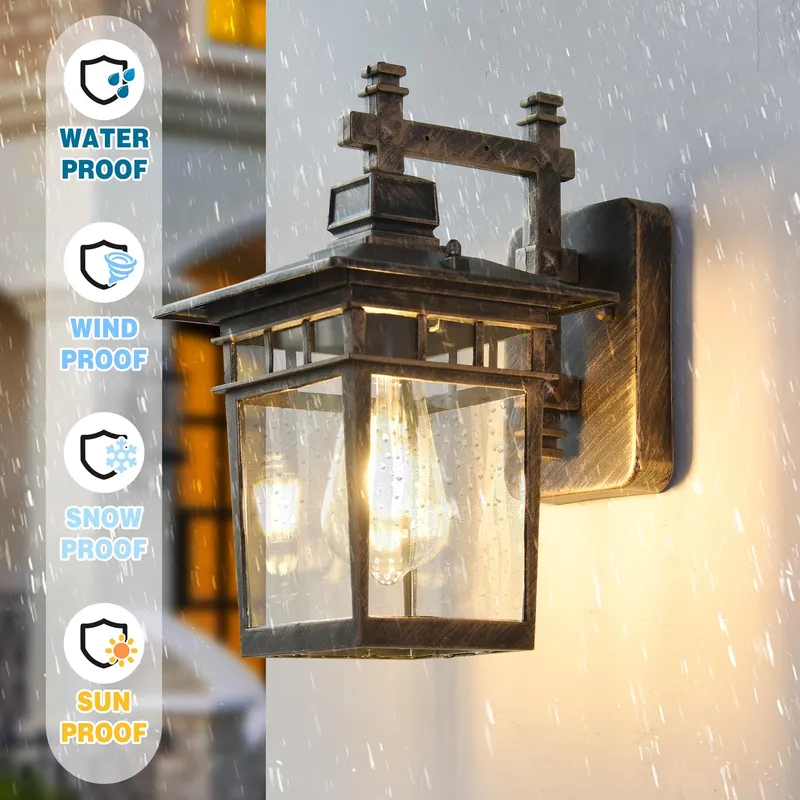 Buitenwandlamp IP44 E27 Glazen Kap Brons — foto 3