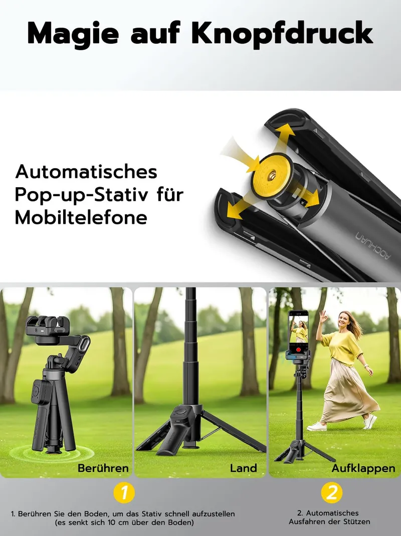AOCHUAN M3 Pro Mini Gimbal 4-in-1 AI Tracking Selfie Stick Zwart — foto 3