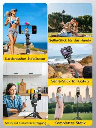 AOCHUAN M3 Pro Mini Gimbal 4-in-1 AI Tracking Selfie Stick Zwart — miniatuur 8