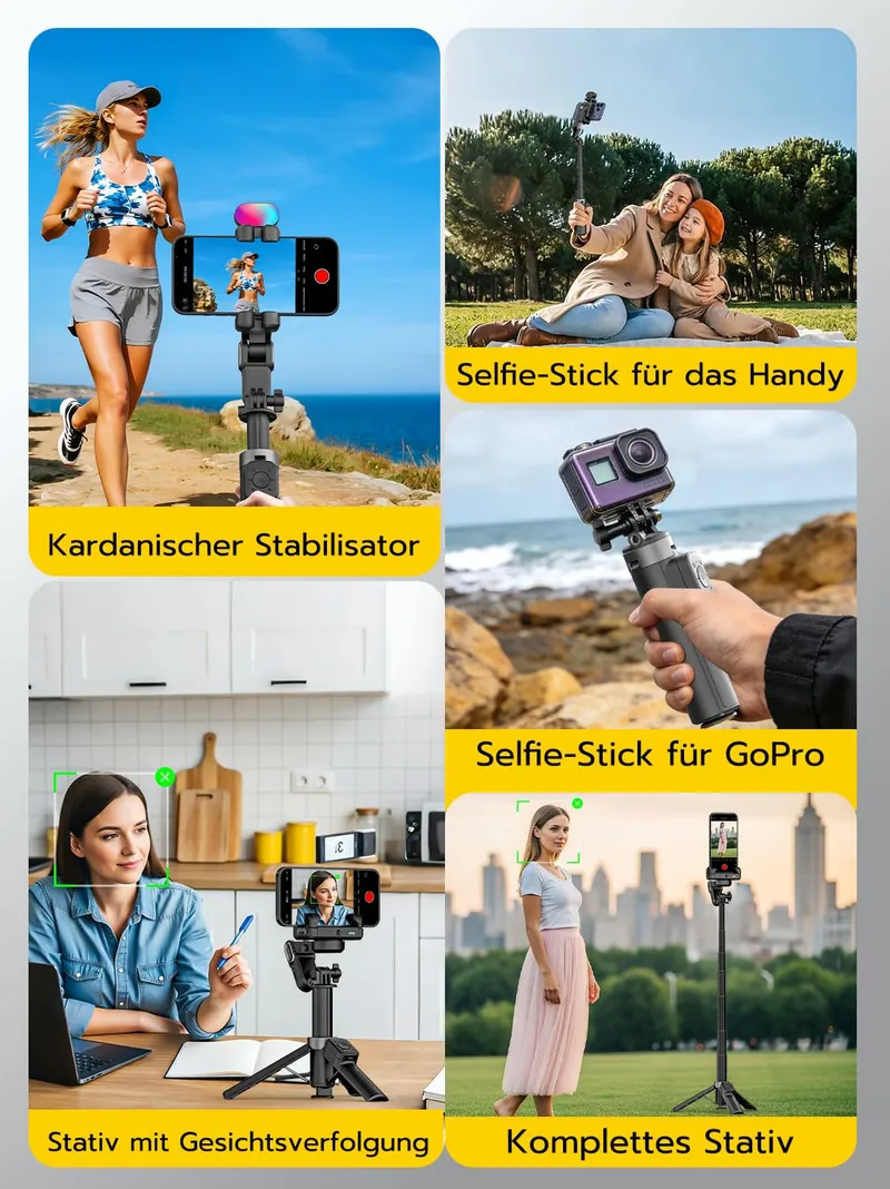 AOCHUAN M3 Pro Mini Gimbal 4-in-1 AI Tracking Selfie Stick Zwart — foto 8