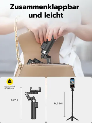 AOCHUAN M3 Pro Mini Gimbal 4-in-1 AI Tracking Selfie Stick Zwart — miniatuur 4