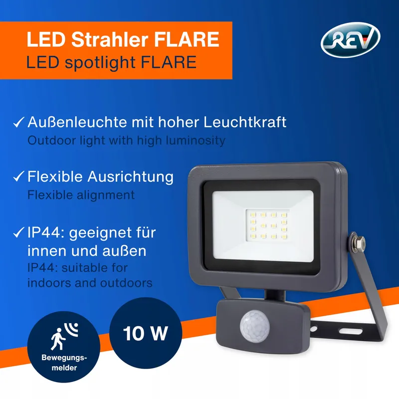 REV LED Wandlamp Met Bewegingssensor 10W 900lm IP44 6500K Antraciet — foto 2