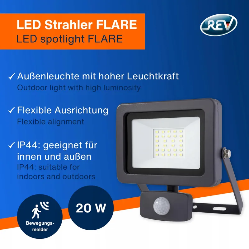 REV LED Wandlamp Bewegingssensor 20W 1700lm IP44 Antraciet — foto 2