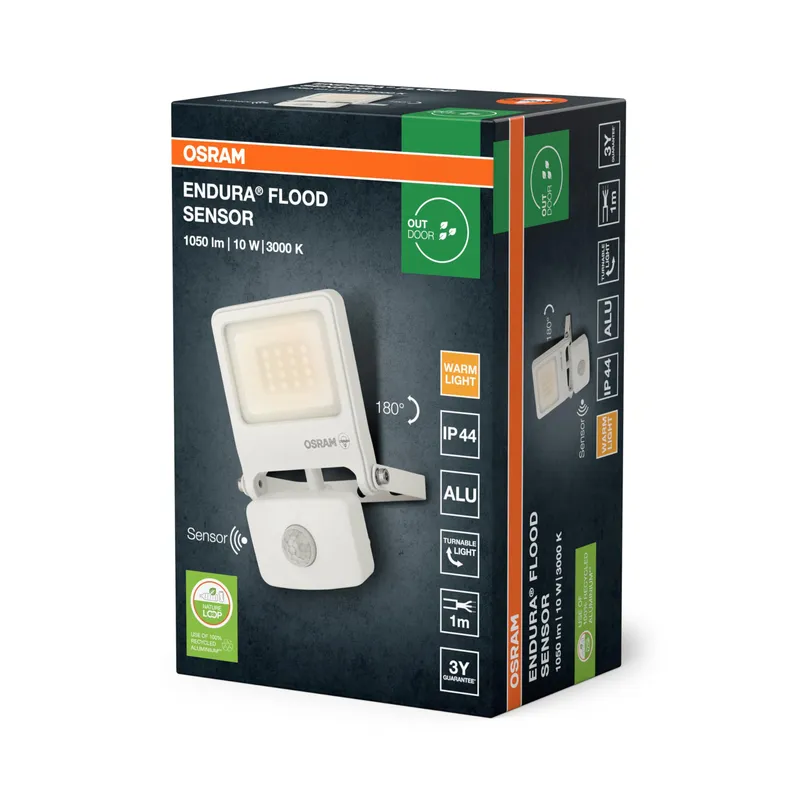 OSRAM Endura Flood PC LED Schijnwerper Sensor 10W 3000K 1000lm IP44 Wit — foto 3