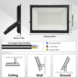 LOYAL LED Schijnwerper 50W 5000lm 3000K IP65 Buiten Tuin — miniatuur 7