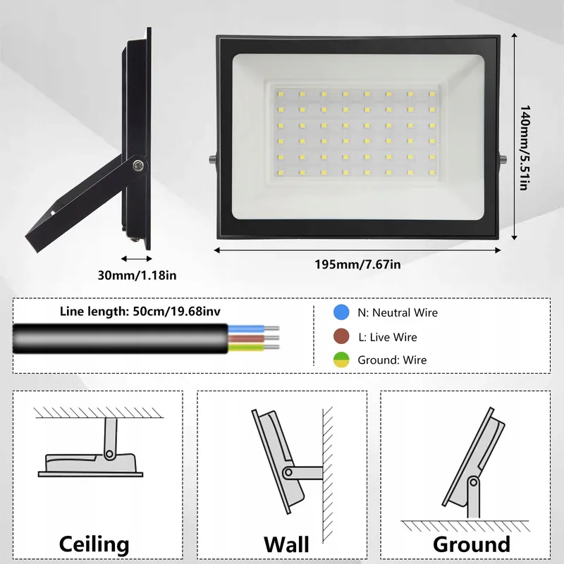 LOYAL LED Schijnwerper 50W 5000lm 3000K IP65 Buiten Tuin — foto 7