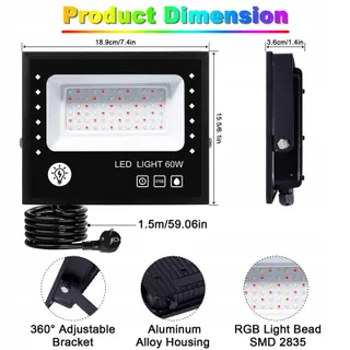 TOPBOS LED RGB Schijnwerper 60W 6000lm IP66 Bluetooth Afstandsbediening — miniatuur 7
