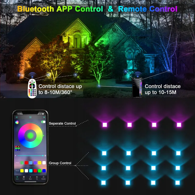 TOPBOS LED RGB Schijnwerper 60W 6000lm IP66 Bluetooth Afstandsbediening — foto 4
