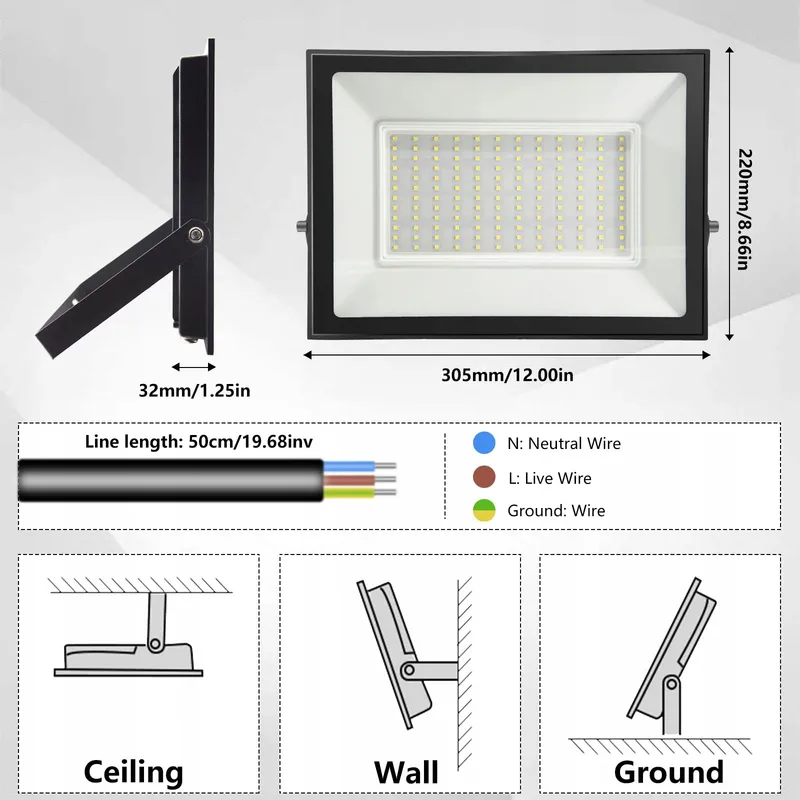 LOYAL LED Schijnwerper 150W 5000lm 3000K IP65 Buiten Tuin — foto 7
