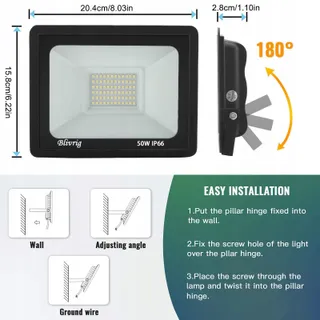 BLIVRIG LED Schijnwerper Buiten 50W 5000lm 3000K IP66 Tuin — miniatuur 4