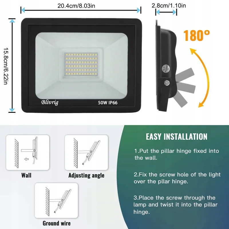 BLIVRIG LED Schijnwerper Buiten 50W 5000lm 3000K IP66 Tuin — foto 4