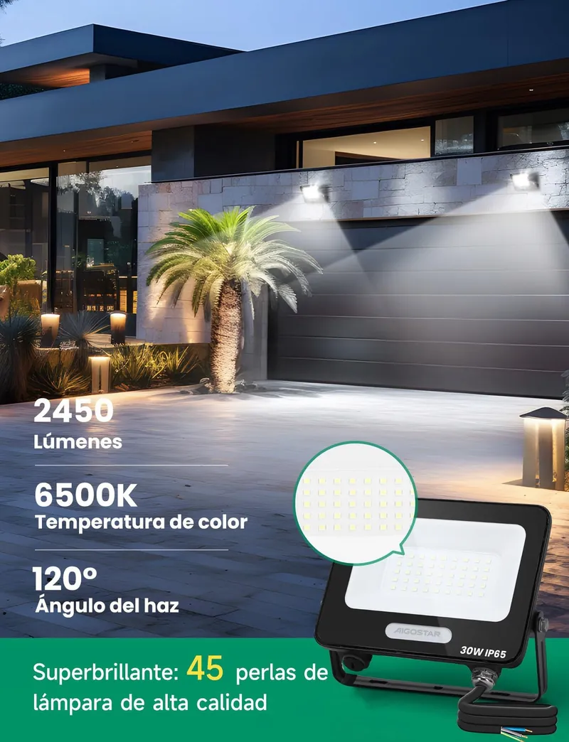 AIGOSTAR LED Schijnwerper 30W 2450lm 6500K IP65 Tuin Garage — foto 2