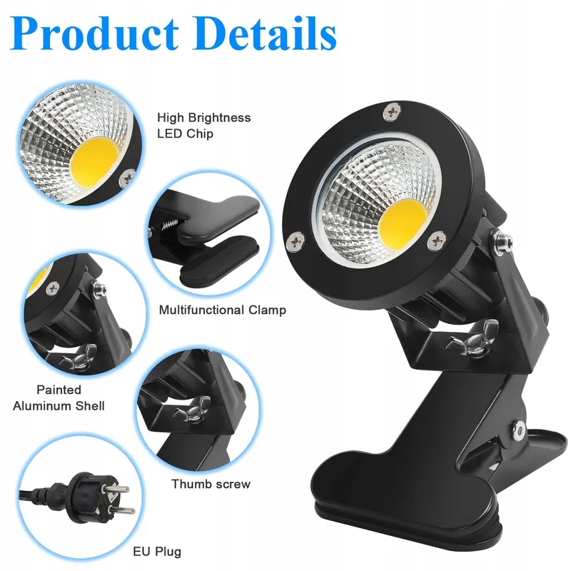 MONSING LED Schijnwerper 7W 2700K Met Klem 2m Kabel IP65 Warm Wit Tuin — foto 3