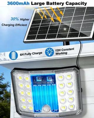 GILIWOSY Solar LED Bewegingsmelder 3600mAh IP66 Afstandsbediening 4 Standen — miniatuur 3
