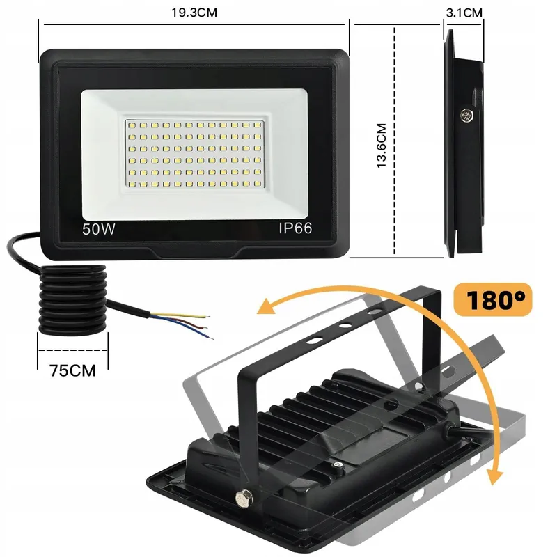 JEFEDANA LED Schijnwerper 50W 5000lm 6000K IP66 Koud Wit Garage Tuin — foto 2