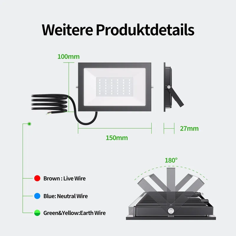 ALLIN LED Schijnwerper 30W 3000lm 6500K IP65 2 Stuks Wit Tuin — foto 6