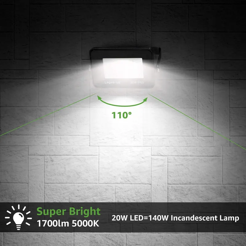 LEPRO LED Schijnwerper 20W 1700lm 5000K IP65 Koudwit Tuin Garage — foto 3