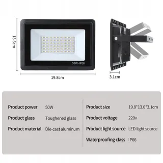 TREOIR LED Schijnwerper 50W 5000lm 3000K IP66 Warmwit Werkplaats Tuin — miniatuur 5