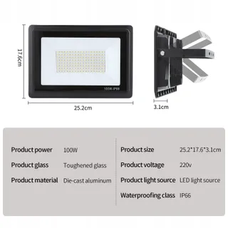 TREOIR LED Schijnwerper 100W 10000lm 3000K IP66 Warmwit Stadion — miniatuur 5