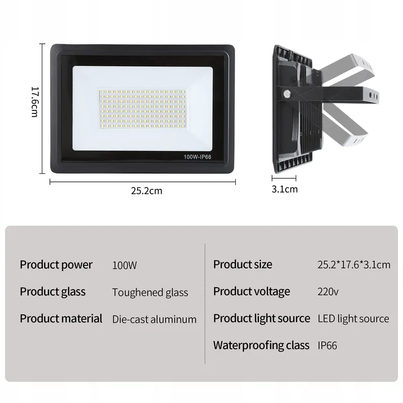 TREOIR LED Schijnwerper 100W 10000lm 3000K IP66 Warmwit Stadion — foto 5
