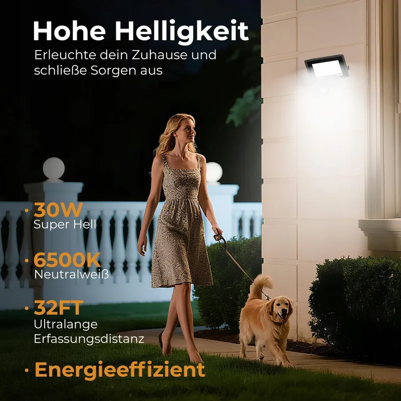VIGHEP LED Schijnwerper Bewegingsmelder 30W 3000lm IP65 Garage Tuin — foto 6