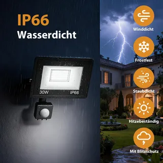 VIGHEP LED Schijnwerper Bewegingsmelder 30W 3000lm IP65 Garage Tuin — miniatuur 5