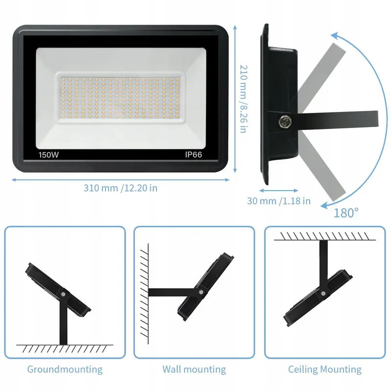 JEFEDANA LED Schijnwerper Buiten Tuin Garage Warm 150W 15000lm IP66 — foto 4