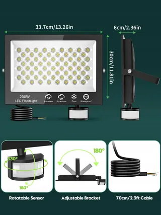 LITGLOBE LED Schijnwerper Bewegingssensor 200W 20000lm IP66 — miniatuur 6
