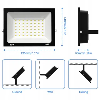 LOYAL LED Schijnwerper Buiten Wit 50W 5000lm 6000K IP65 — miniatuur 3