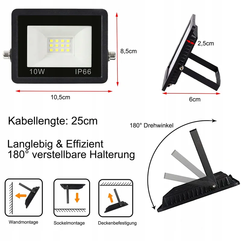 MOLVCE LED Schijnwerper Buiten 5x10W 850lm 6500K IP66 Garage Terras — foto 2