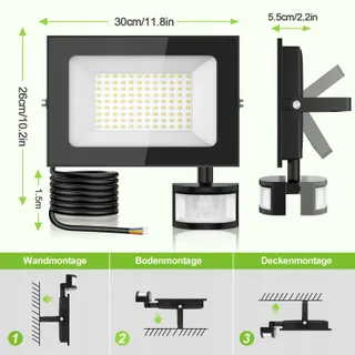 SARAROOM LED Schijnwerper Bewegingssensor 2x150W 15000lm IP65 — miniatuur 2