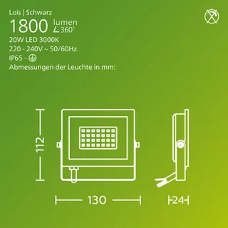 PHILIPS Lois LED Schijnwerper Buiten 20W 3000K Zwart — miniatuur 3