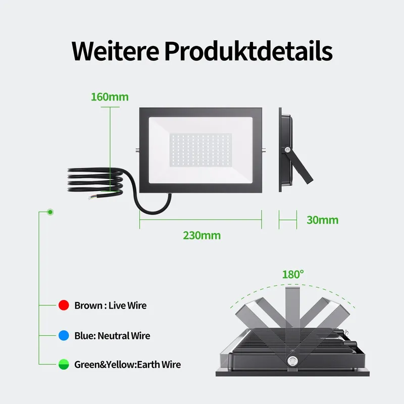 ALLIN LED Schijnwerper Buiten Tuin Garage 100W 10000LM 6500K IP65 — foto 6