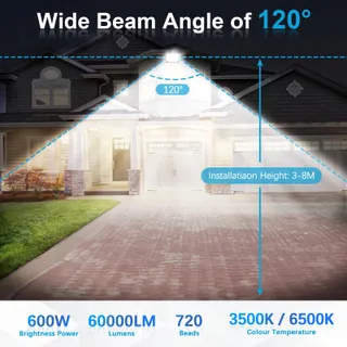 TOOBETTP LED Schijnwerper Waterdicht Tuin Garage 600W IP66 6500K — miniatuur 5