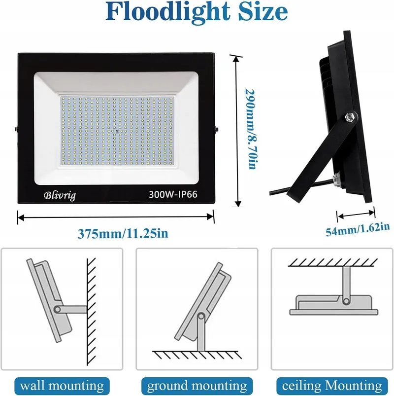 JEFEDANA LED Schijnwerper Waterdicht Warmwit 300W IP66 — foto 2