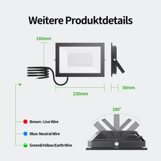ALLIN LED Schijnwerper Waterdicht Tuin Garage 100W IP65 6500K — miniatuur 6