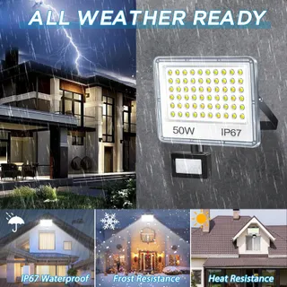 YIQIBRO LED Schijnwerper met Bewegingssensor Buiten 2 Stuks 50W IP67 — miniatuur 3